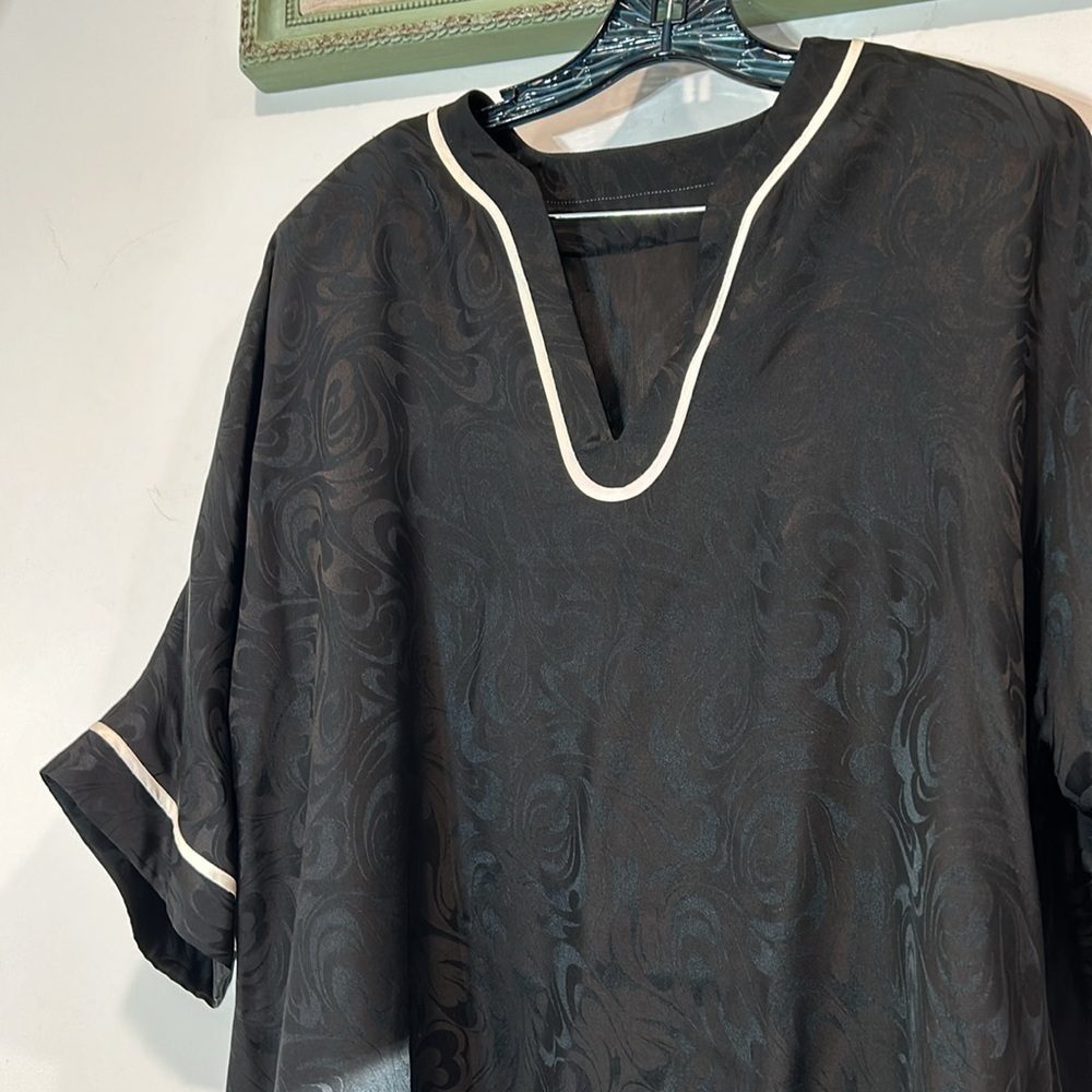 Vintage 80s mini shift tunic short sleeve dress v neck black / white oversized L
